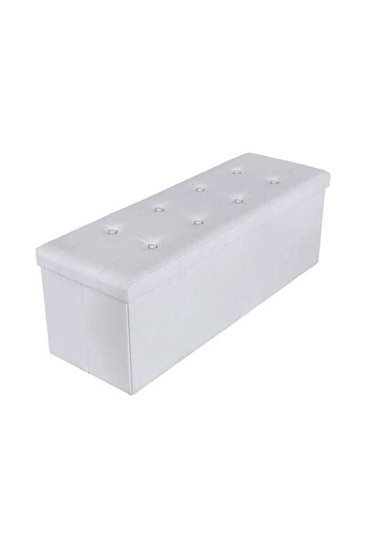Homelux Foldable Storage Bench, 110X38X38 CM, Leather, White
