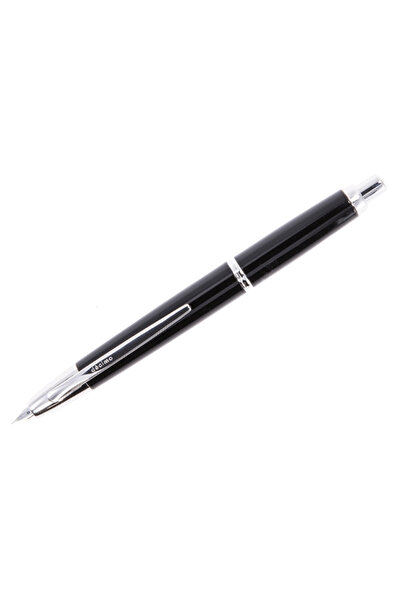 Pilot Stilou Decimo Rhodium fără capac, vârf mediu, negru