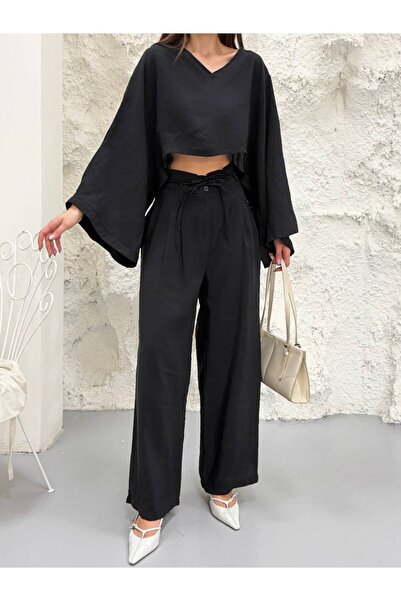 My Blog Μαύρο Σετ Μπλούζα με Λαιμόκοψη V και Μανίκια Νυχτερίδα και Παντελόνι ...