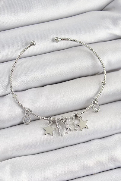 Skygo سوار من النحاس الأصفر والزركون على شكل فراشة ونجمة موديل فضي اللون - TJ...