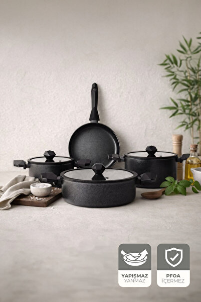 Kitchen Life Set de vase și tigăi Gigilli Gal 7 piese, cu finisaj diamant, negru