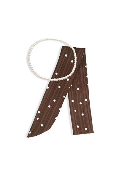 maia قلادة وشاح بنقاط بولكا دوت باللونين البني والأبيض – إكسسوار للرقبة بتفاص...