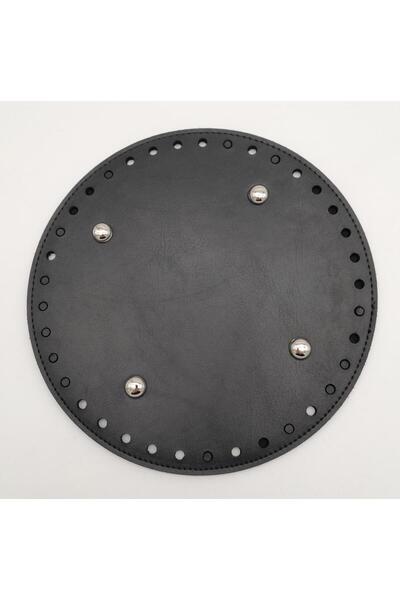 angel çanta aksesuar Black Faux Leather 20 cm Round Bag Base with Silver Metal