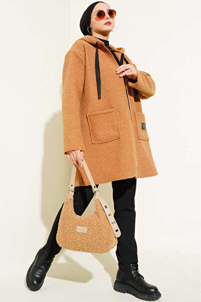 Tesettür Diyarı Παλτό με κουκούλα και φερμουάρ, με μπουκλέ, τύπου Τεσεττούρ -...