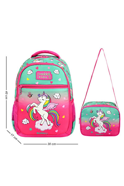 Waddell Licensed Pink Unicorn Patterned Primary School Bag with Lunch Bag 24301