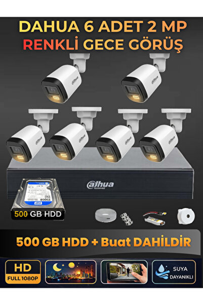 DAHUA 6 Kameralı 2MP Gece Renkli Güvenlik Kamerası Seti, 500 GB HDD, FullHD İ...
