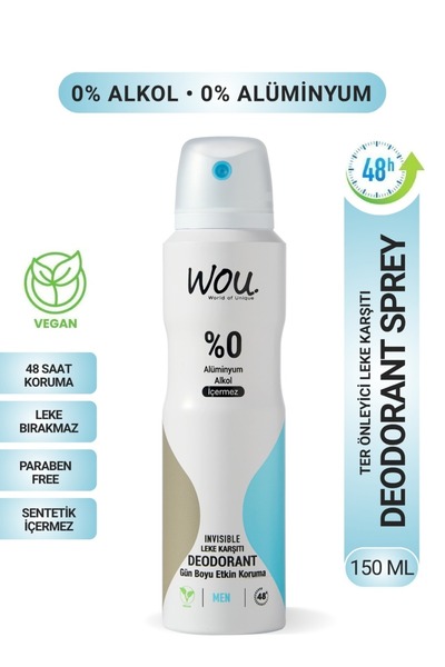 WOU World of Unique Erkek Deodorant Sprey ,Pudrasız,48 Saat Etkin Koruma,Vega...
