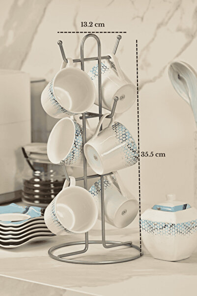 Edora Home Mat Gümüş 6 Bölmeli Bardak Askılığı Kupa Fincan Düzenleyici Tezgah...