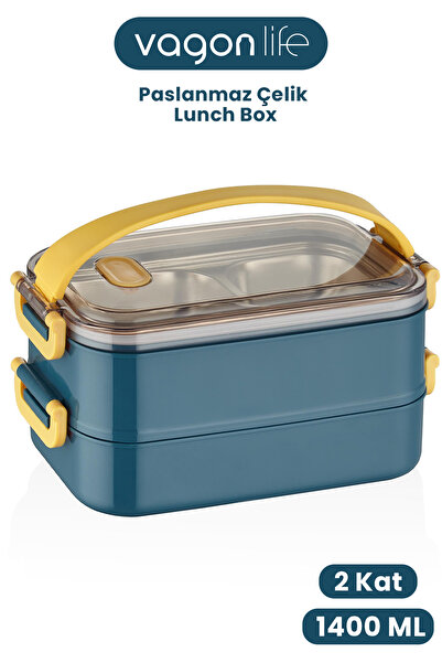 Vagonlife 1400 ML Bento Lunch Box Ofis-Okul İçin Yeni Nesil Sefer Tası 2 kat ...