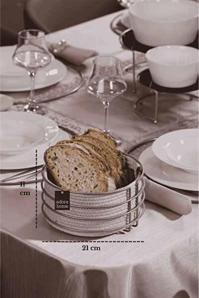 Edora Home Gümüş Yuvarlak Ekmek Sepeti Şık, Ekmeklik Hasır Örmeli Makrome - Ç...
