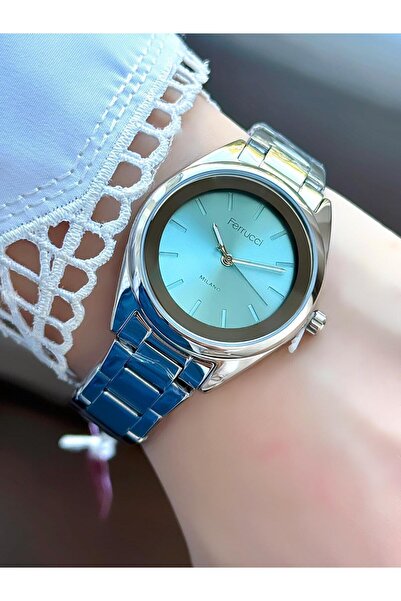 Ferrucci ساعة يد نسائية ميلانو – مينا أزرق، - سلك معدني فضي