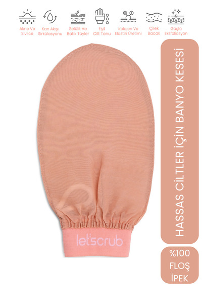 LET'SCRUB Bej Lastikli Banyo Duş Kesesi Peeling Eldiveni %100 Floş Ipek Hassa...