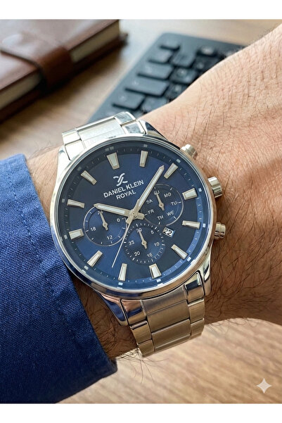 Daniel Klein Erkek Gümüş Mavi Paslanmaz (140 GR) Metal Kol Saati - Dekor Kron...