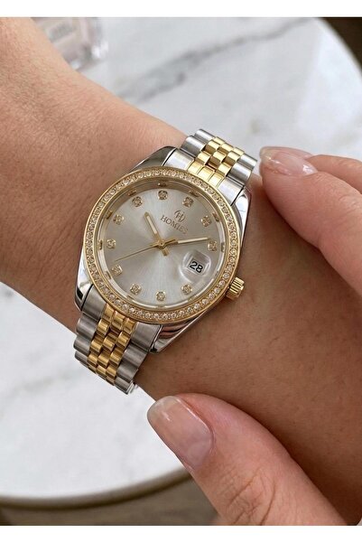 Homies Women's Gold Silver Metal Cord Stone Detailed Calendar Wristwatch with...