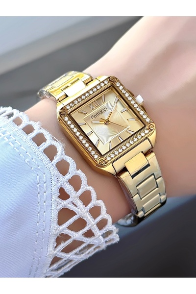 Ferrucci  ساعة يد نسائية مستطيلة بحبل معدني