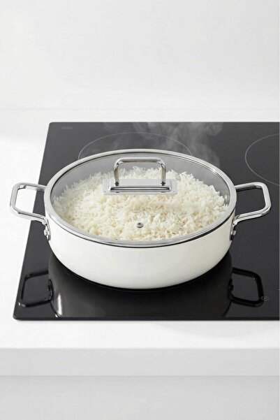 Taç Sera Feel Seramik Yanmaz Yapışmaz Basık Tencere 28 cm / Beyaz TAC-8168