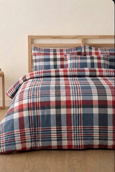 LaLiva Καρό Σετ Παπλωματοθήκης με Διπλό Ελαστικό Σεντόνι