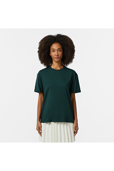Lacoste Kadın Relaxed Fit Bisiklet Yaka Koyu Yeşil T-Shirt