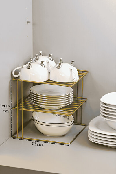 Edora Home Suport multifuncțional din aur cu 3 niveluri pentru farfurii, paha...