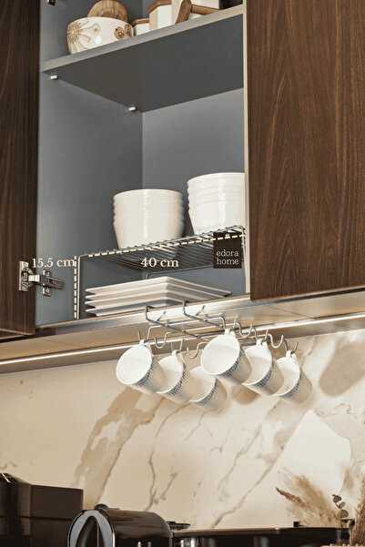 Edora Home Gümüş Çok Amaçlı Dolap İçi Düzenleyici Tel Raf, Fincan Tabak Kase ...