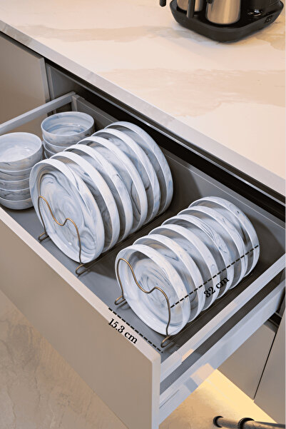 Edora Home Gold 6 Bölmeli Tava, Tabak Ve Tencere Kapak Düzenleyici Raf, Çekme...