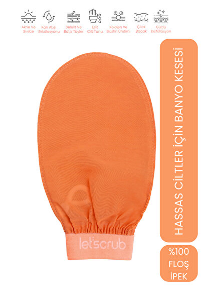 LET'SCRUB Yavruağzı Lastikli Banyo Duş Kesesi Peeling Eldiveni %100 Floş Ipek...