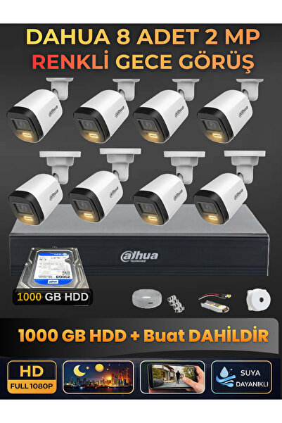 DAHUA 8 Kameralı 2MP Gece Renkli Güvenlik Kamerası Seti, 1000 GB HDD, FullHD ...
