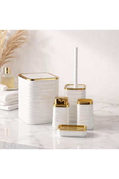 Okyanus Home Luna Gold Serisi Beyaz Kare 5'li Banyo Seti