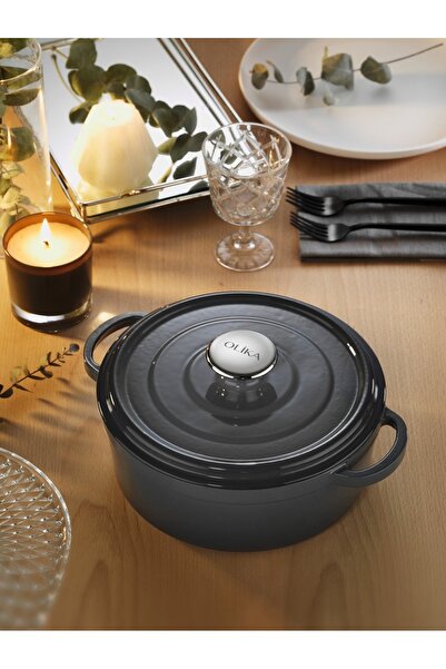 OLİKA Iron 28cm Demir Döküm Kısa Tencere Gri