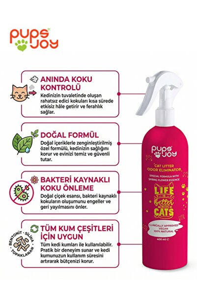 pupsjoy Kedi Kumu Koku Giderici Sprey – Bahar Çiçekleri Esanslı-Doğal İçerikli-Hijyenik Formül 400ml
