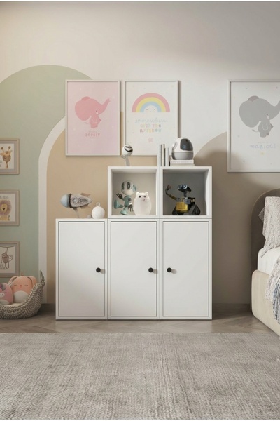 FOR WOMAN DESİGN Ahşap Çocuk Odası Dolabı 3 Kapaklı Modern Geniş Hacimli Tasarım
