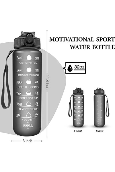 Generic Sports Water Bottle with Time Marker  Leak proof Portable 1L