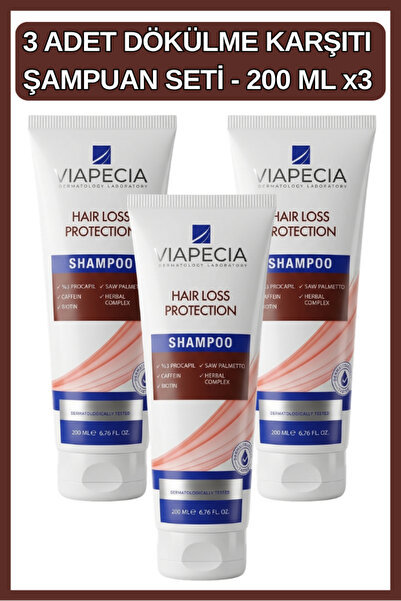 Viapecia Anti-Hair Loss Shampoo Set 3 Pieces - 200 ml Contains Procapil, Caff...