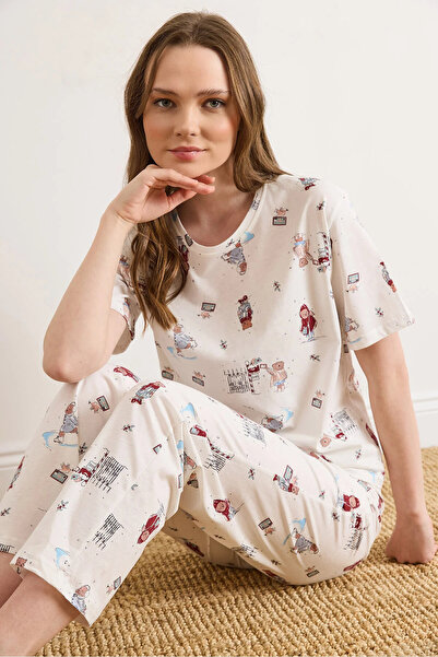 Olalook Γυναικείο Teddy Bear Λευκό 100% Βαμβάκι Σετ με κοντά μανίκια PJM-0000...