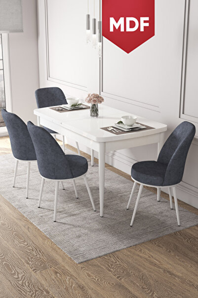 Canisa Kor Serisi 70x114 Açılabilir MDF Mutfak Masası Takımı Beyaz Masa 4 Füm...
