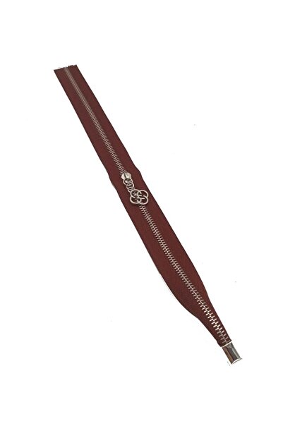 angel çanta aksesuar Tek Stoplu 45 Cm Fermuar Gümüş Metal Bordo Renk