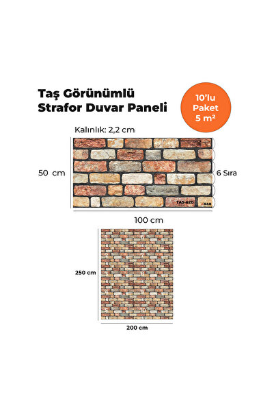 KnB Duvar Panelleri TAS-620 TAŞ GÖRÜNÜMLÜ 3D STRAFOR DUVAR PANELİ (10'LU PAKET)