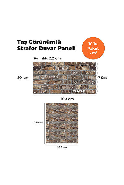 KnB Duvar Panelleri TAS-718 TAŞ GÖRÜNÜMLÜ 3D STRAFOR DUVAR PANELİ (10'LU PAKET)