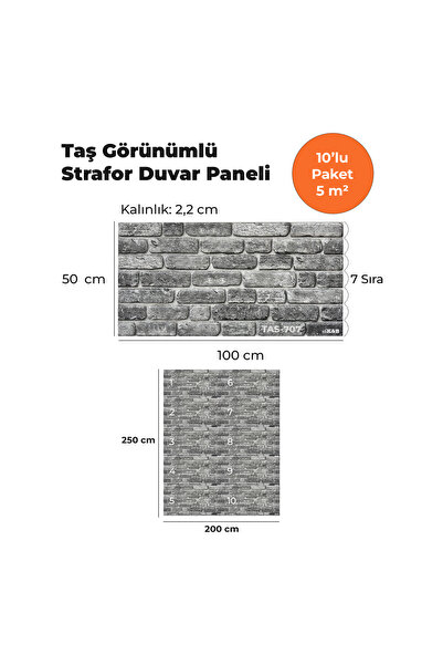 KnB Duvar Panelleri TAS-707 TAŞ GÖRÜNÜMLÜ 3D STRAFOR DUVAR PANELİ (10'LU PAKET)