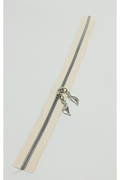 angel çanta aksesuar Çift Başlı Krem Fermuar Gümüş Metal 40 Cm