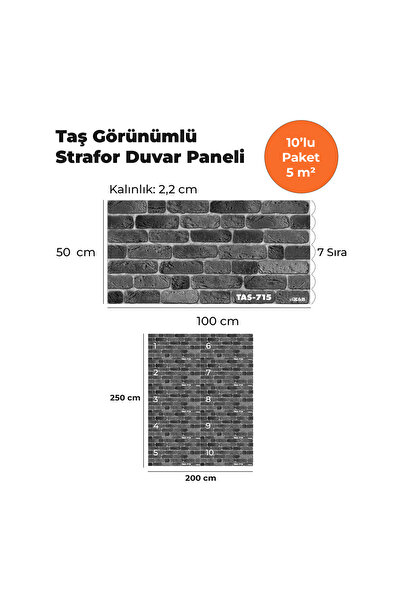 KnB Duvar Panelleri TAS-715 TAŞ GÖRÜNÜMLÜ 3D STRAFOR DUVAR PANELİ (10'LU PAKET)