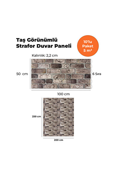 KnB Duvar Panelleri TAS-606 TAŞ GÖRÜNÜMLÜ 3D STRAFOR DUVAR PANELİ (10'LU PAKET)