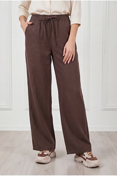 MİHRA STORE Παντελόνι Elnur με ίσια μπατζάκια από Γαμπαρντίνα-MA3654 Καφέ