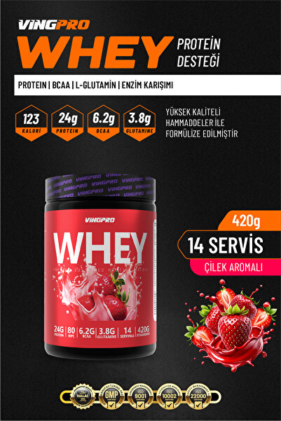 vingpro WHEY PROTEIN PRO WPC80 420GR 14 SERVİS ÇİLEK AROMALI KAS YAPILANMASIN...