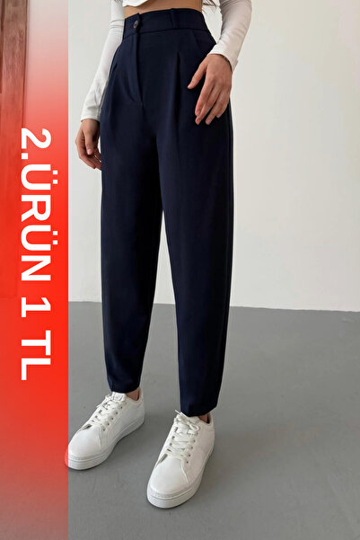 BİKELİFE Γυναικείο υφασμάτινο παντελόνι με ψηλόμεσο καρότο