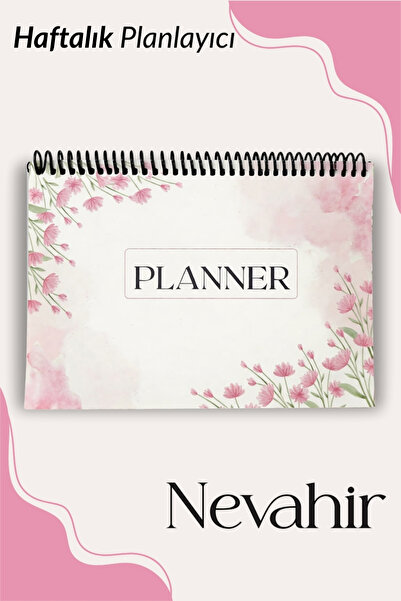 Nevahir Çiçek Desenli Haftalık Planlayıcı A5 100 gr Kalın Kağıt Helezon Hafta...
