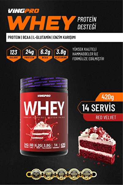 vingpro WHEY PROTEIN PRO WPC80 420GR 14 SERVİS RED VELVET AROMALI KAS YAPILAN...