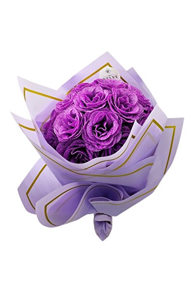 velve Buchet floral premium Glitter Roses cu 19 trandafiri lila decorativi, 4...