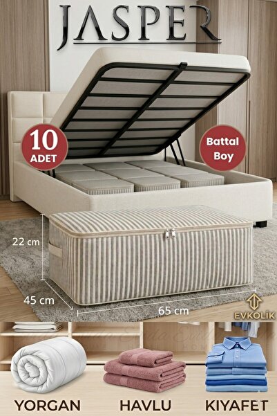 Evida 10 kusů antracitových pruhovaných velkých úložných boxů pod postel a na...