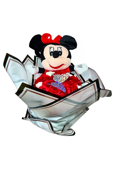 velve Buchet floral premium Minnie Mouse cu 31 trandafiri de sapun si fluture...